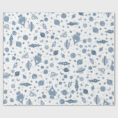 Ik heb wat ruimte-UFO-planeten nodig, blauw patroo Cadeaupapier (Vlak)