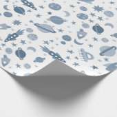 Ik heb wat ruimte-UFO-planeten nodig, blauw patroo Cadeaupapier (Hoek)