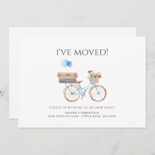 Ik heb Waterverf Blue Bike New Address Moving Aankondiging (Voorkant / Achterkant)