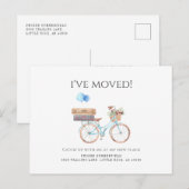 Ik heb Waterverf Blue Bike New Address Moving Aankondigingskaart (Voorkant / Achterkant)