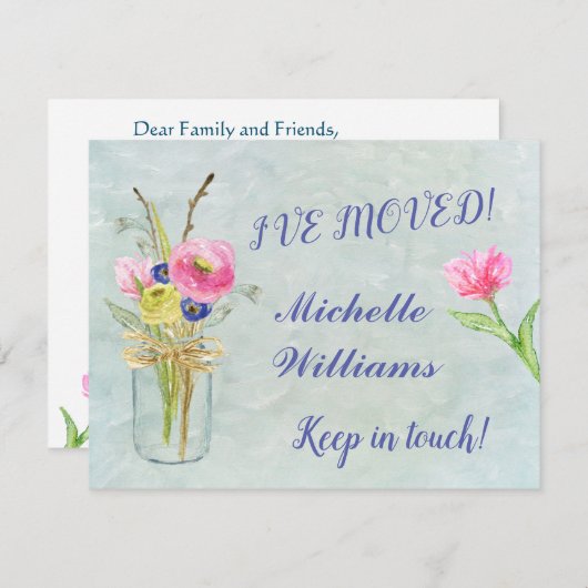 Ik heb Waterverf Floral Budget Move verplaatst Aankondiging (Voorkant / Achterkant)