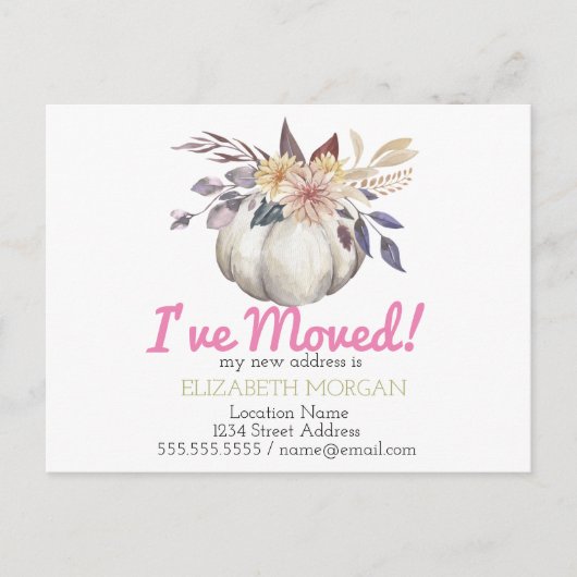 Ik heb Waterverf Pumpkin New Address verplaatst Aankondigingskaart (Voorkant)