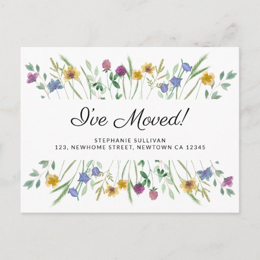 Ik heb Waterverf Wildflower Moving Announceme verp Aankondigingskaart (Voorkant)