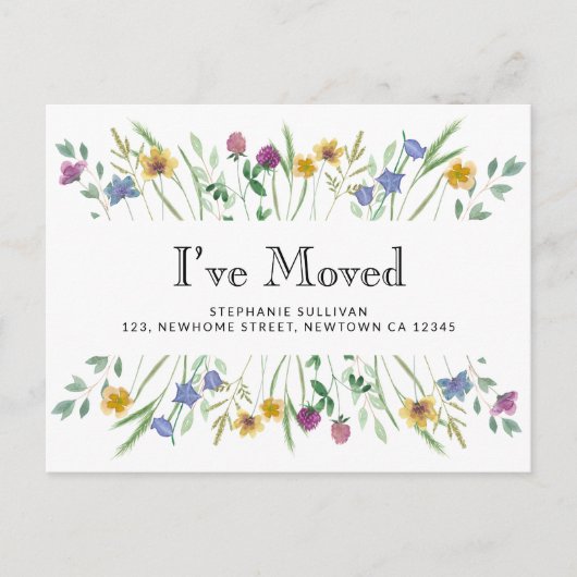Ik heb Waterverf Wildflower Moving verplaatst Aankondigingskaart (Voorkant)