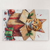 Ik help uitpakken! Grappige kat in kerst verzenddo Legpuzzel (Horizontaal)