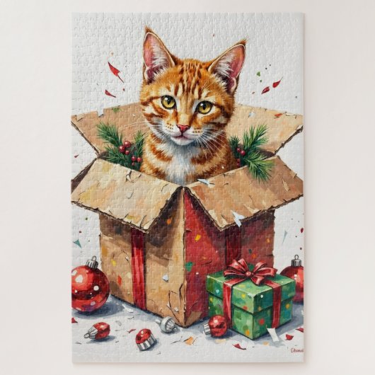 Ik help uitpakken! Grappige kat in kerst verzenddo Legpuzzel (Verticaal)