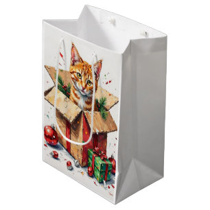 Ik help uitpakken! Grappige kat in kerst verzenddo Medium Cadeauzakje
