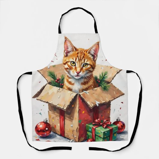 Ik help uitpakken! Grappige kat in kerst verzenddo Schort (Voorkant)