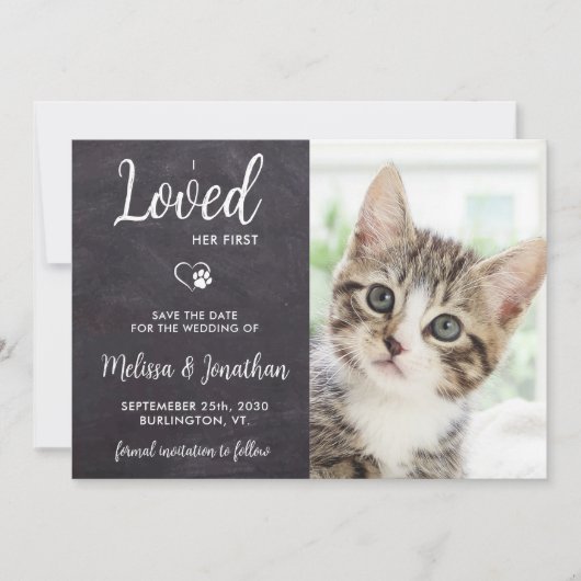 Ik hield van haar eerste aangepaste foto Rustic Pe Save The Date (Voorkant)