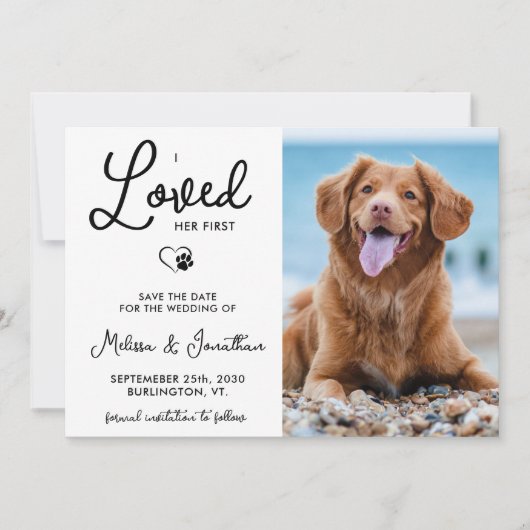 Ik hield van haar eerste aangepaste foto-weddensch save the date (Voorkant)