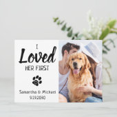 Ik hield van haar eerste aangepaste foto-weddensch save the date (Staand voorkant)