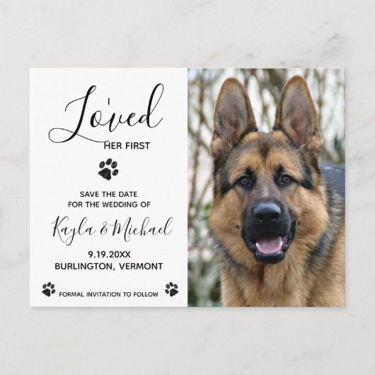 Ik hield van haar eerste, elegante moderne hondenw aankondigingskaart (Voorkant)