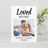 Ik hield van haar eerste foto-weddenschap-hond save the date (Staand voorkant)