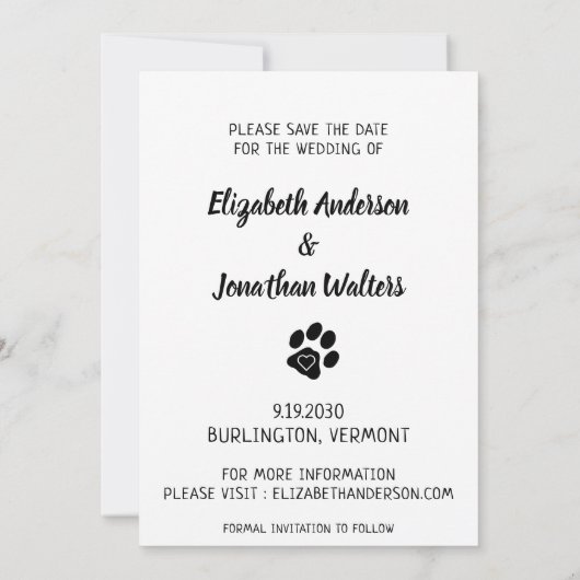 Ik hield van haar eerste foto-weddenschap-hond save the date (Achterkant)