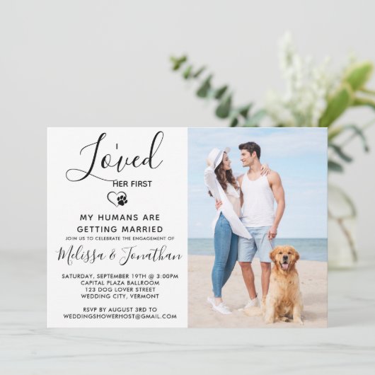 Ik hield van haar eerste moderne foto Dog Verlovin Kaart (Staand voorkant)