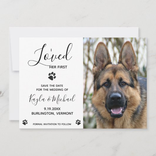 Ik hield van haar eerste - moderne legante hondenw save the date (Voorkant)