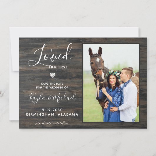 Ik hield van haar eerste Rustic Pet Photo Pet Wedd Save The Date (Voorkant)