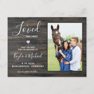 Ik hield van haar eerste Rustic Pet Wedding Aankondigingskaart