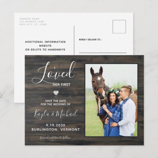 Ik hield van haar eerste Rustic Pet Wedding Aankondigingskaart (Voorkant / Achterkant)