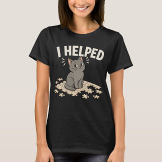 Ik hielp grappige kat en puzzelliefhebber t-shirt