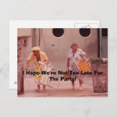 Ik hoop dat we niet te laat zijn voor het feest. - uitnodiging briefkaart (Voorkant / Achterkant)