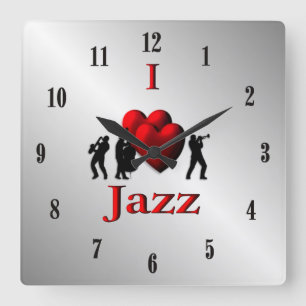 Ik hoor Jazz Music Silver met Black Numbers Vierkante Klok