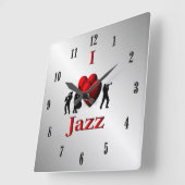 Ik hoor Jazz Music Silver met Black Numbers Vierkante Klok (Hoek)