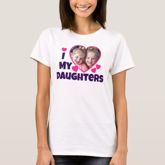 Ik hoor mijn aughters gepersonaliseerde fotoroze t-shirt (Voorkant)
