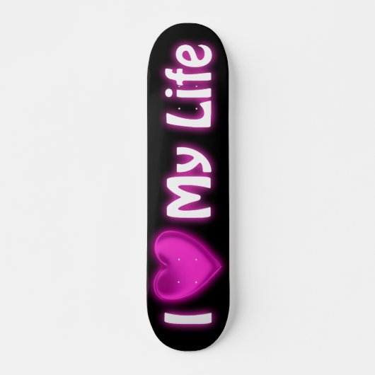 Ik hoor mijn leven zwart en warm roze skateboard (Voorkant)
