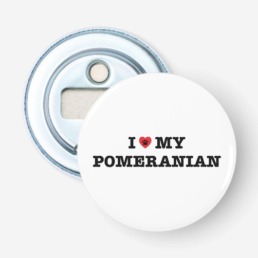Ik hoor mijn Pommeren Button Flesopener (Voorkant)