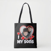 Ik hoor mijn zonen persoonlijk foto zwart tote bag (Voorkant)