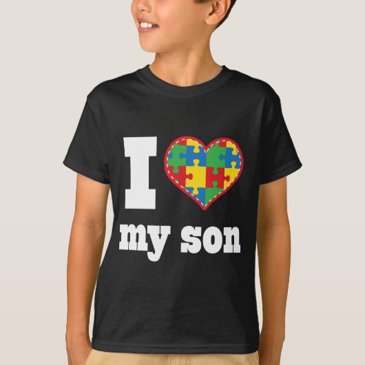 Ik hoor mijn zoon autisme puzzelstuk t-shirt (Voorkant)
