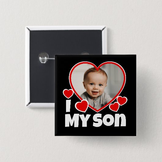 Ik hoor mijn zoon persoonlijke foto vierkante button 5,1 cm (Voorkant /achterkant)