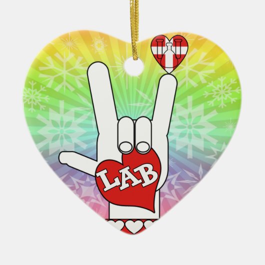 IK HOOR VAN DE LAB ASL SIGN KERAMISCH ORNAMENT (Voorkant)