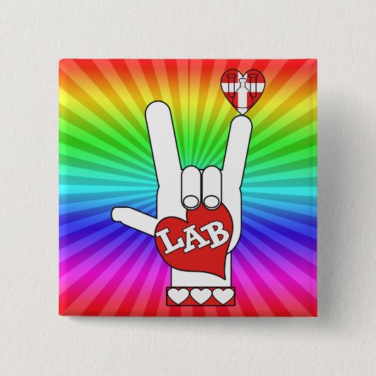 IK HOOR VAN DE LAB ASL SIGN VIERKANTE BUTTON 5,1 CM (Voorkant)