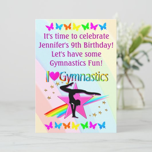 IK HOOR VAN GYMNASTICS BIRTHDAY-INVITATIE KAART (Staand voorkant)