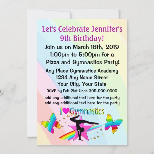 IK HOOR VAN GYMNASTICS BIRTHDAY-INVITATIE KAART (Achterkant)