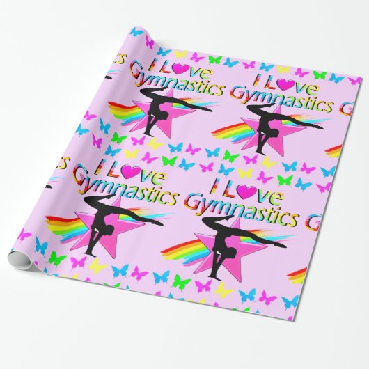 IK HOOR VAN GYMNASTICS RAINBOW GYMNAST GIRL DESIGN CADEAUPAPIER (Uitgerold)