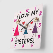 IK HOOR VAN MIJN SISTERS Cute Sisters Stick Figure Vierkante Klok (Hoek)