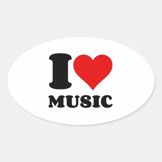 IK HOOR VAN MUZIEK HART OVALE STICKER (Voorkant)