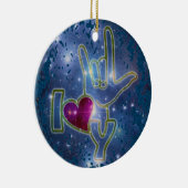 IK HOOR VAN U / gebarentaal | donkerblauwe spier Keramisch Ornament (Rechts)