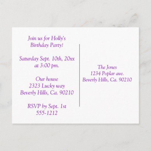 Ik hoor Ye, het is een koninklijke partij. Uitnodiging Briefkaart (Achterkant)