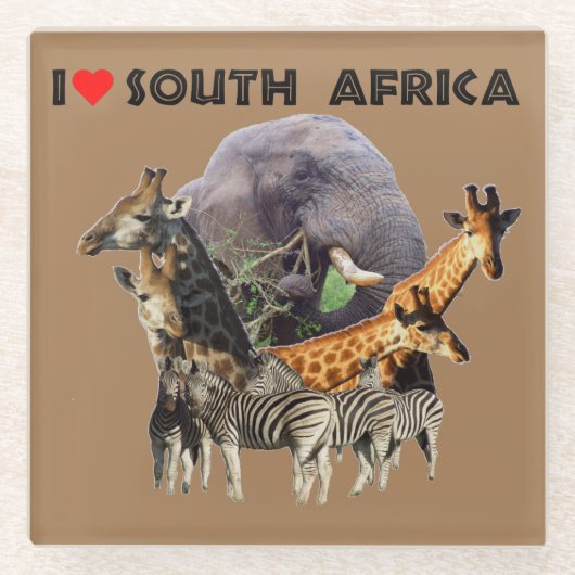 Ik hoor Zuid-Afrika Wildlife Collage Glazen Onderzetter (Voorkant)