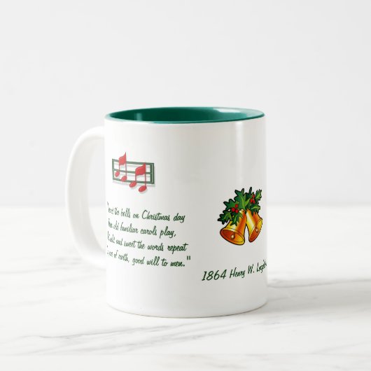 "Ik hoorde de bellen op kerstdag" Hymn Tweekleurige Koffiemok (Voorkant links)