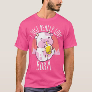 Ik hou alleen echt van Boba Japanse Koe van Kawaii T-shirt