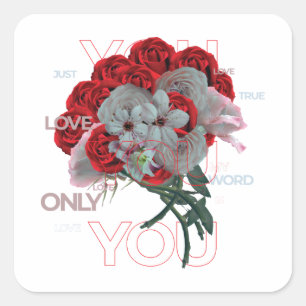 Ik hou alleen van je rode rozenbloemen. vierkante sticker