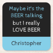 Ik hou echt van bier zwart en blauw met een naam kartonnen onderzetters (Voorkant)