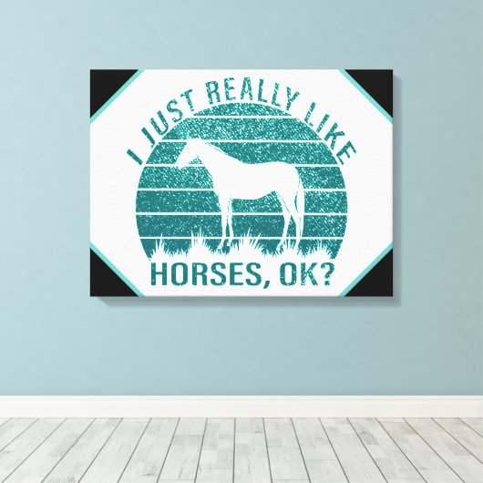 Ik hou echt van paarden in Marine Green Canvas Afdruk (Insitu (Houten vloer))