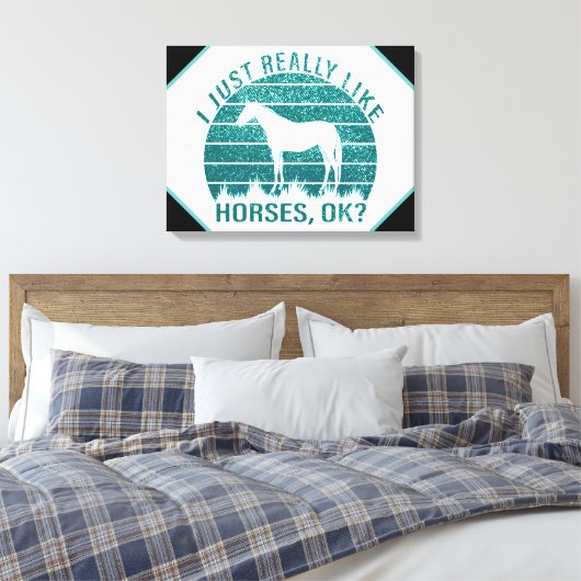 Ik hou echt van paarden in Marine Green Canvas Afdruk (Insitu (Slaapkamer))
