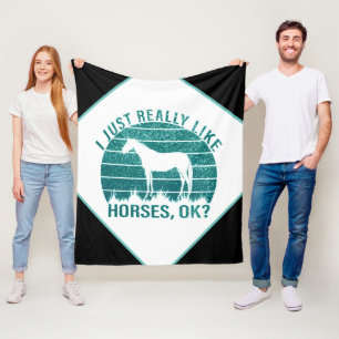 Ik hou echt van paarden in Marine Green Fleece Deken
